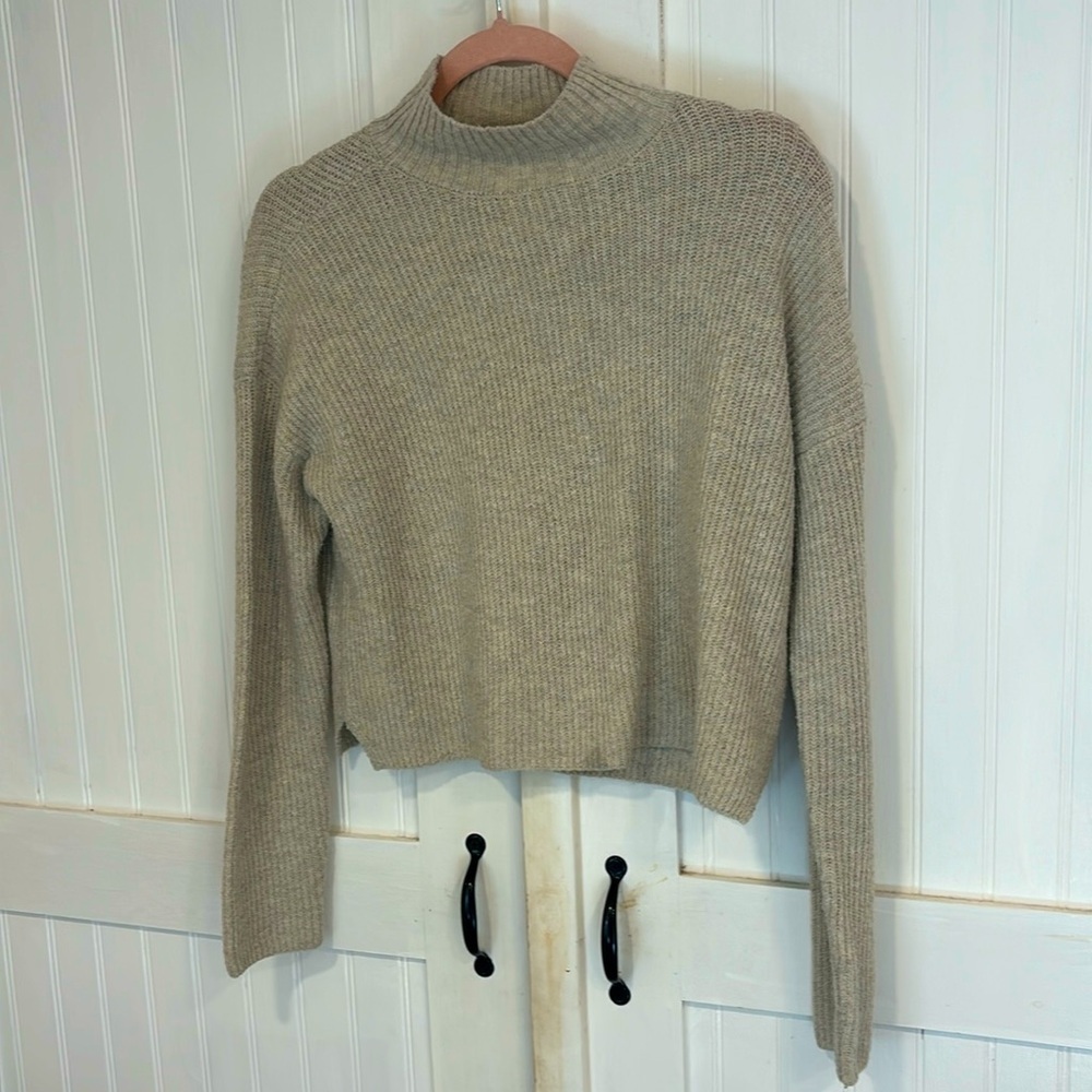 BP mock turtleneck, beige/gray, ribbed knit, soft sweater, size XS